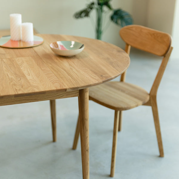 VESKOR Mesa de comedor extensible redonda Malmo madera maciza roble nórdica moderna