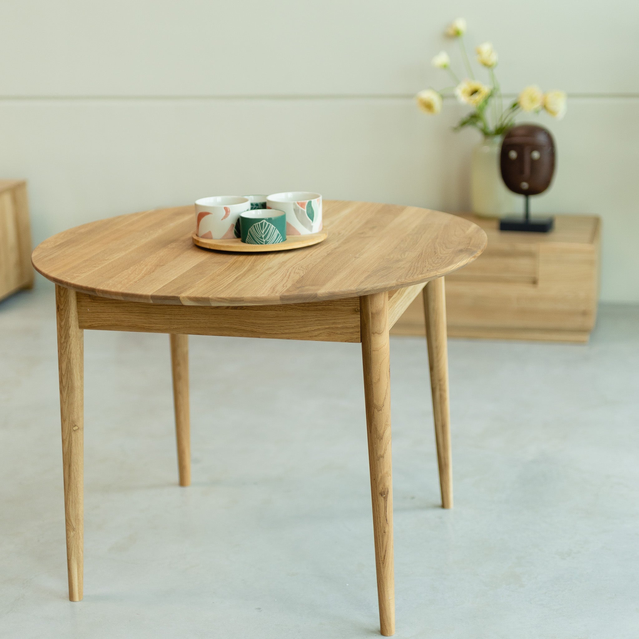 VESKOR Mesa de comedor extensible redonda Malmo madera maciza roble nórdica moderna