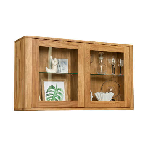 Meuble mural vitré en bois massif de chêne Elsa 21 – 108 x 30 x 61,4 cm - NordicStory