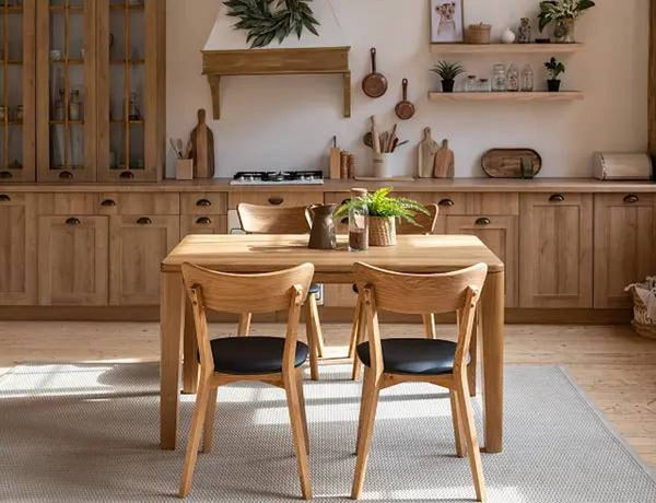 VESKOR Mesa de comedor extensible rectangular de madera de roble DANIA