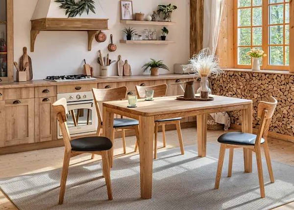 VESKOR Mesa de comedor extensible rectangular de madera de roble DANIA