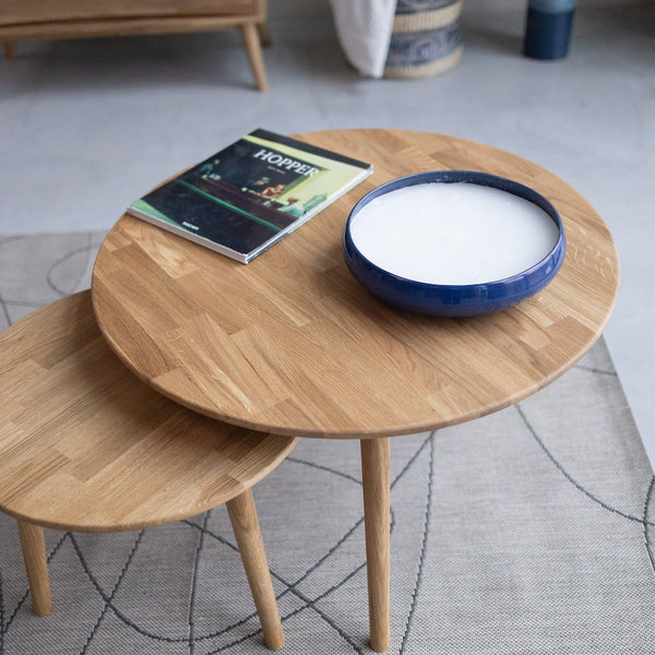 VESKOR Mesas apilables de centro de madera maciza de roble MALMO