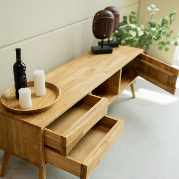 VESKOR Mueble TV Malmo madera maciza roble Mueble nórdico moderno