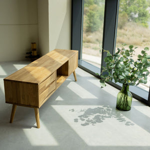 VESKOR Mueble TV Malmo madera maciza roble Mueble nórdico moderno