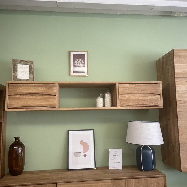 Meuble TV suspendu Malmo en bois massif de chêne - 160 x 36 x 29 cm - VESKOR