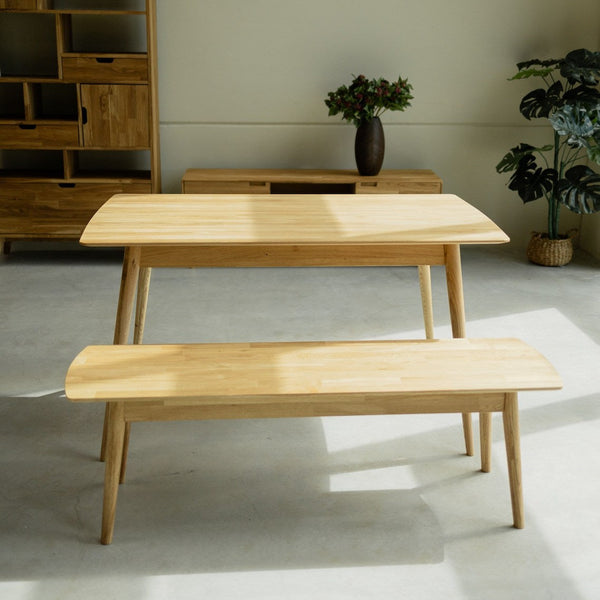 Table à manger fixe rectangulaire en bois massif de chêne Escandi 1