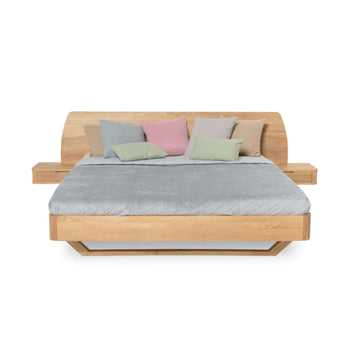NordicStory "Alina" lit en chêne massif avec tête de lit et 2 tables de chevet flottantes7