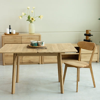 NordicStory Table de salle à manger à rallonge en bois de chêne massif 