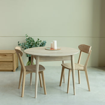 NordicStory Table de salle à manger ronde extensible en chêne massif "Escandi 5" 110-145 x 110 x 75 cm.