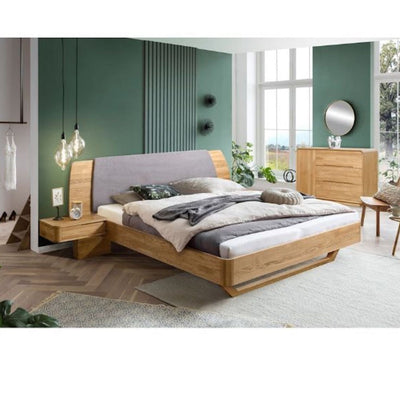 NordicStory "Alina" lit en chêne massif avec tête de lit et 2 tables de chevet flottantes