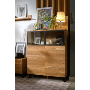 Commode vitrée en bois massif de chêne Moritz 1 – 100 x 40 x 124,9 cm - NordicStory