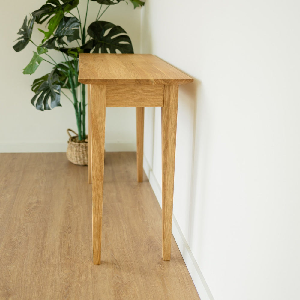 Bureau console avec 2 tiroirs en bois massif de chêne Tolédo 2 – 105 x 42 x 77,5 cm - NordicStory