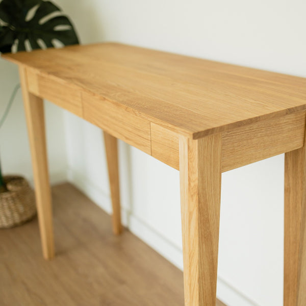 Bureau console avec 2 tiroirs en bois massif de chêne Tolédo 2 – 105 x 42 x 77,5 cm - NordicStory