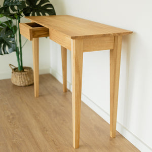 Bureau console avec 2 tiroirs en bois massif de chêne Tolédo 2 – 105 x 42 x 77,5 cm - NordicStory
