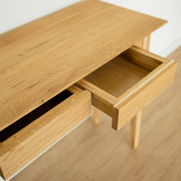 Bureau console avec 2 tiroirs en bois massif de chêne Tolédo 2 – 105 x 42 x 77,5 cm - NordicStory