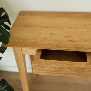 Bureau console avec 2 tiroirs en bois massif de chêne Tolédo 2 – 105 x 42 x 77,5 cm - NordicStory