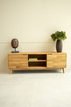 Meuble TV en bois massif de chêne durable style scandinave