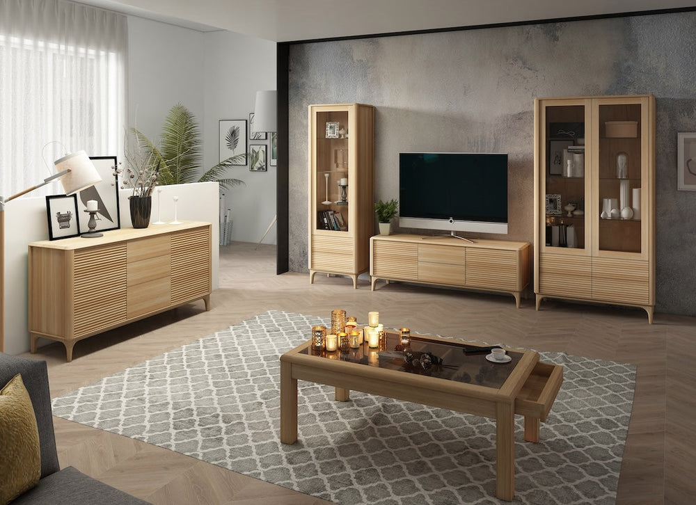 NordicStory Vitrina de madera maciza roble Oxford 1