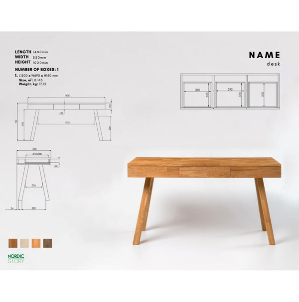 Bureau console en bois massif de chêne Einstein I – 140 x 55 x 76 cm - NordicStory