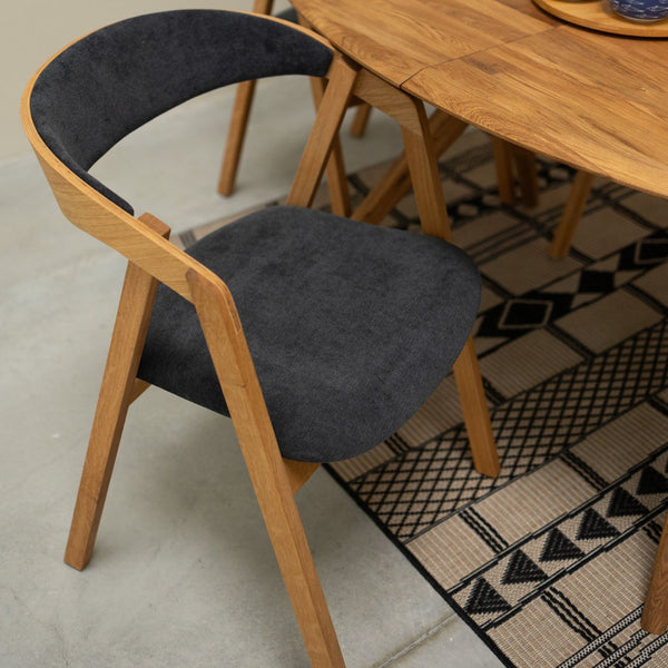 Chaise en bois massif de chêne Knut, revêtement Beige/Gris Anthracite - Lot de 2 ou de 4 chaises - VESKOR