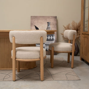 Chaise en bois massif de chêne Lova, revêtement Ecru - Lot de 2 chaises - VESKOR