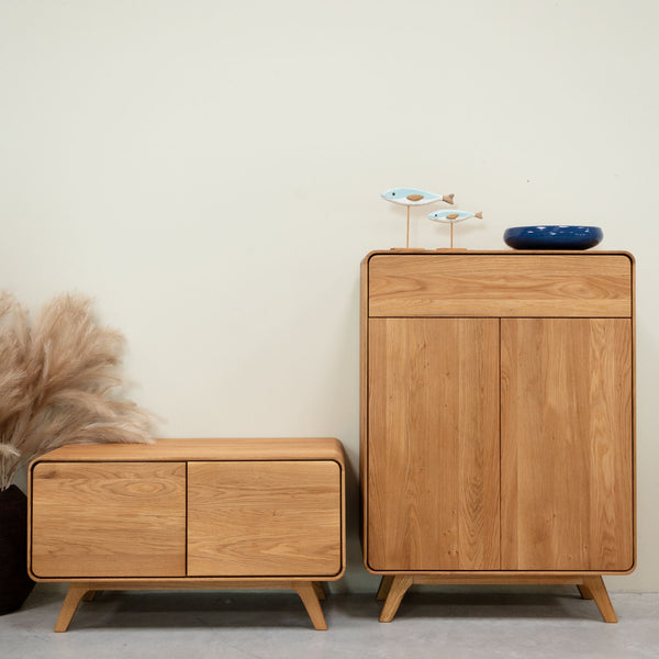 Banc avec rangement en bois massif de chêne Genève - 90 x 45 x 50 cm - NordicStory