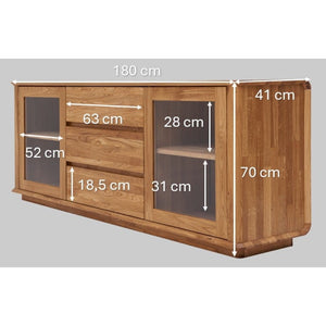 Buffet en bois massif de chêne Solvig - 180 x 41 x 70 cm - NordicStory