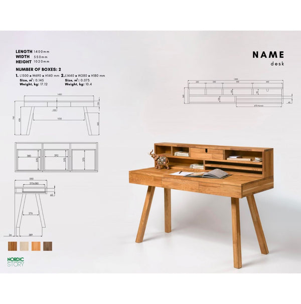Bureau console en bois massif de chêne Einstein II – 140 x 55 x 106 cm - NordicStory