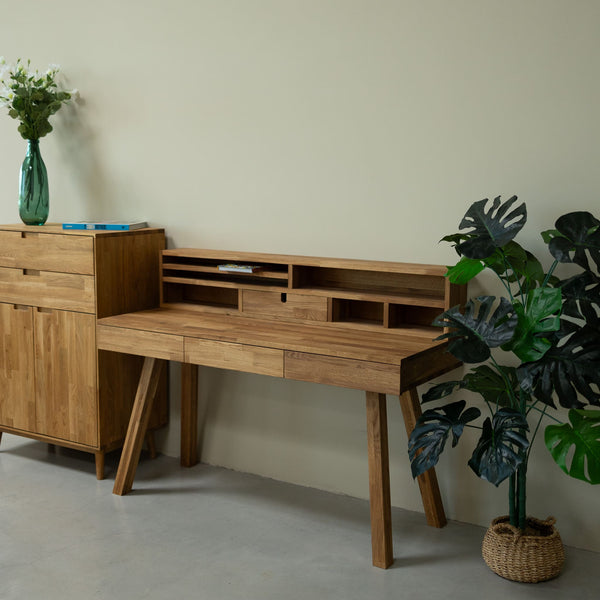 Bureau console en bois massif de chêne Einstein II – 140 x 55 x 106 cm - NordicStory