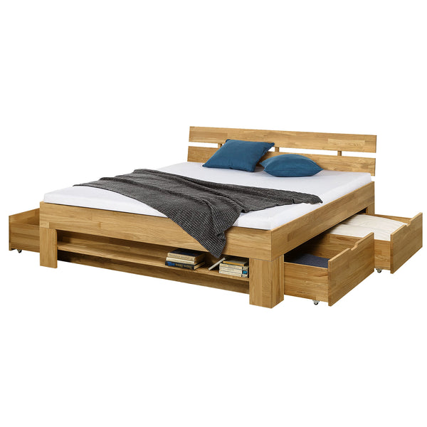 Lit en bois massif de chêne avec rangement Uppsala - VESKOR