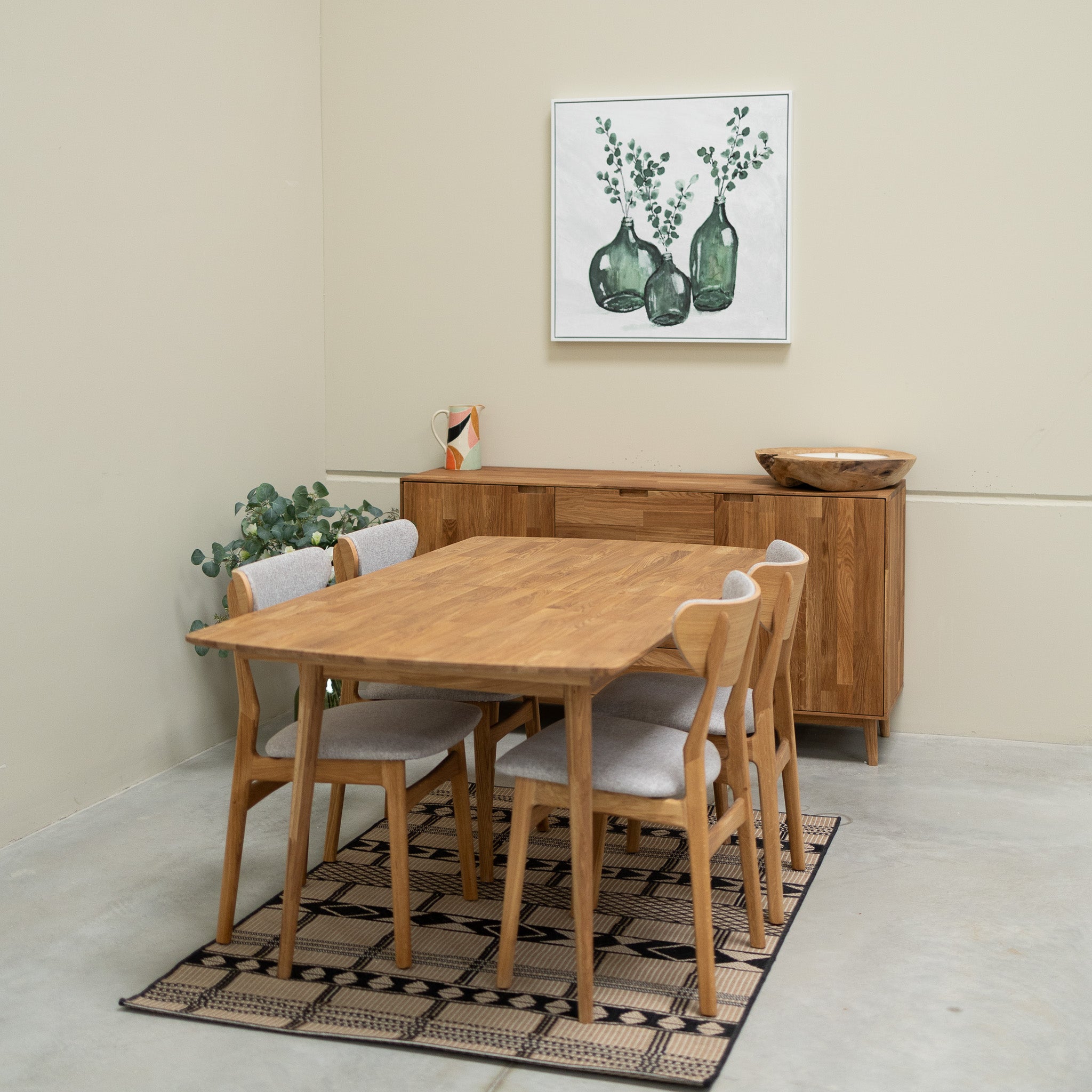 Table à manger fixe rectangulaire en bois massif de chêne Escandi 1