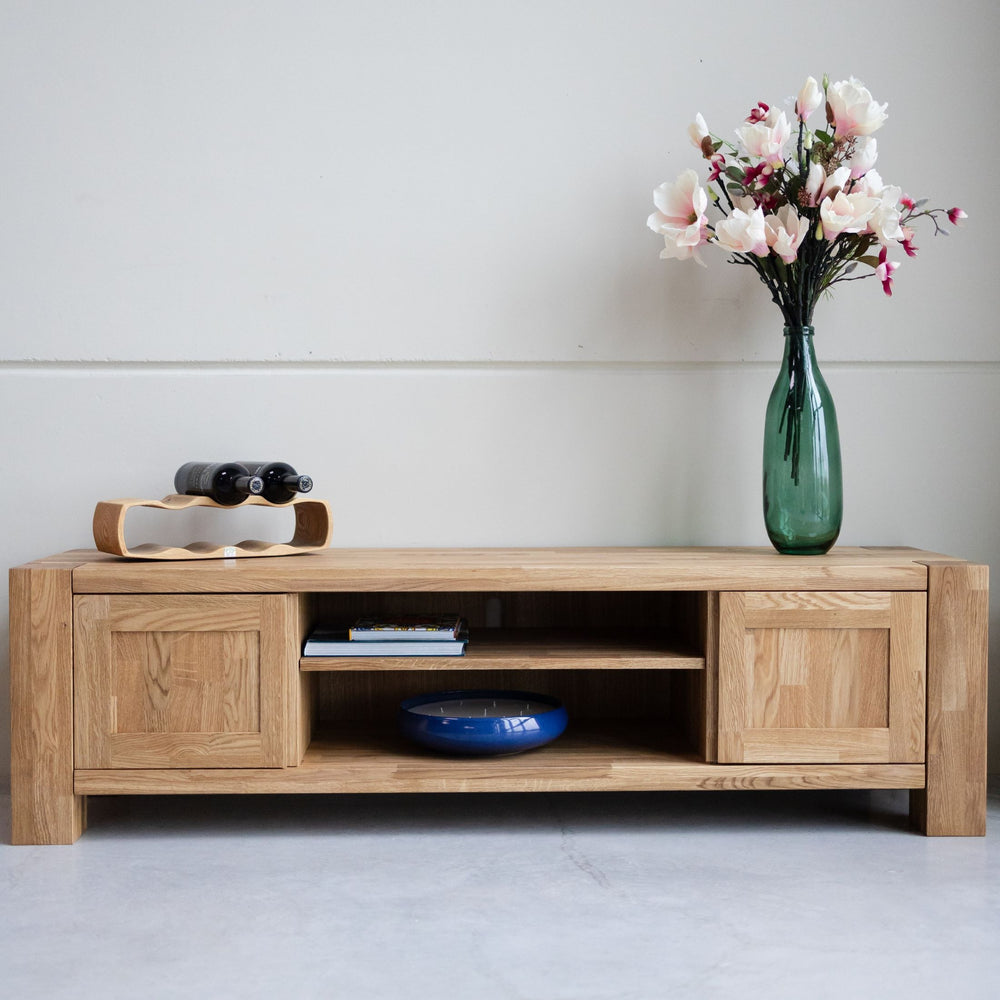 Meuble TV en bois massif de chêne Balder - 160 x 44 x 45 cm - VESKOR