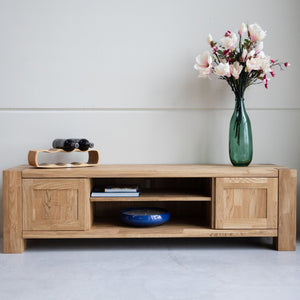 Meuble TV en bois massif de chêne Balder - 160 x 44 x 45 cm - VESKOR