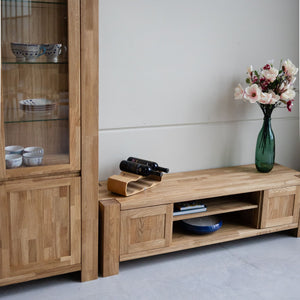 Meuble TV en bois massif de chêne Balder - 160 x 44 x 45 cm - VESKOR