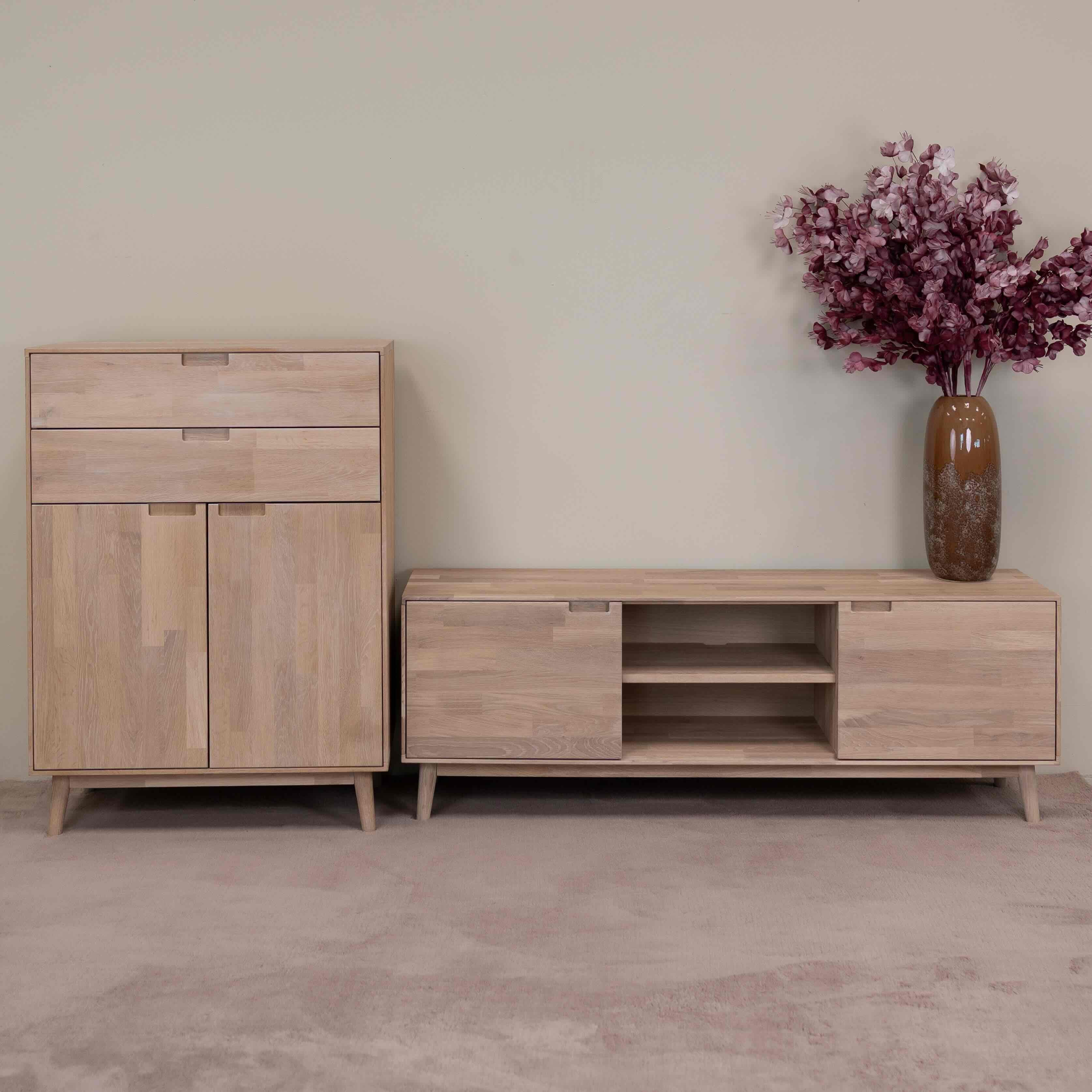 Meuble TV en bois massif de chêne durable style scandinave