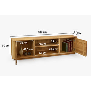 Meuble TV en bois massif de chêne Solvig - 180 x 41 x 50 cm - NordicStory