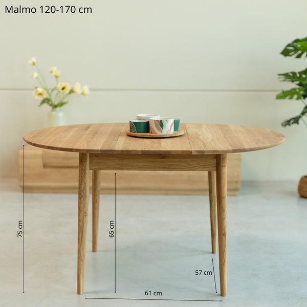Table à manger ronde extensible en bois massif de chêne Malmo - VESKOR