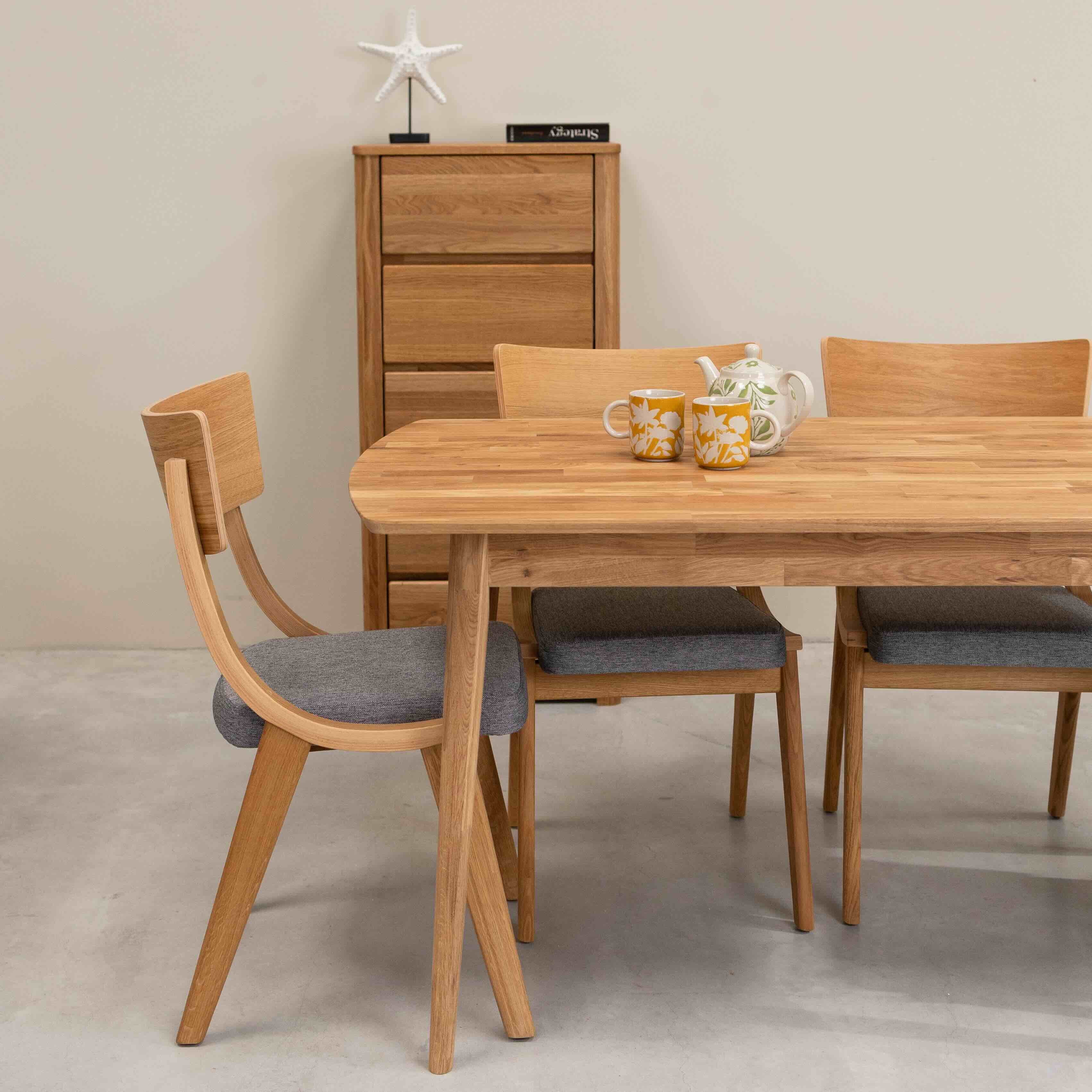 Table à manger fixe rectangulaire en bois massif de chêne Escandi 1