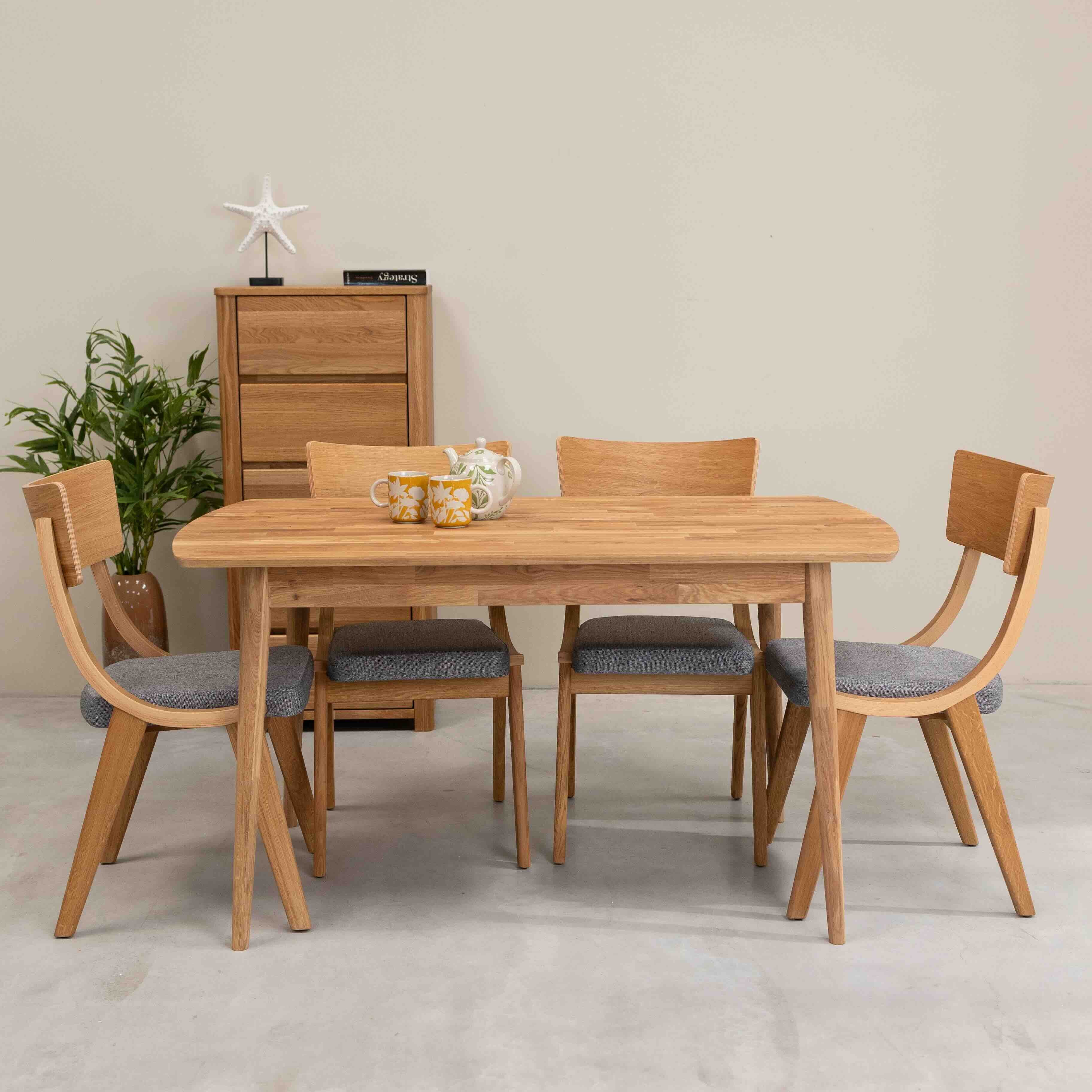 Table à manger fixe rectangulaire en bois massif de chêne Escandi 1