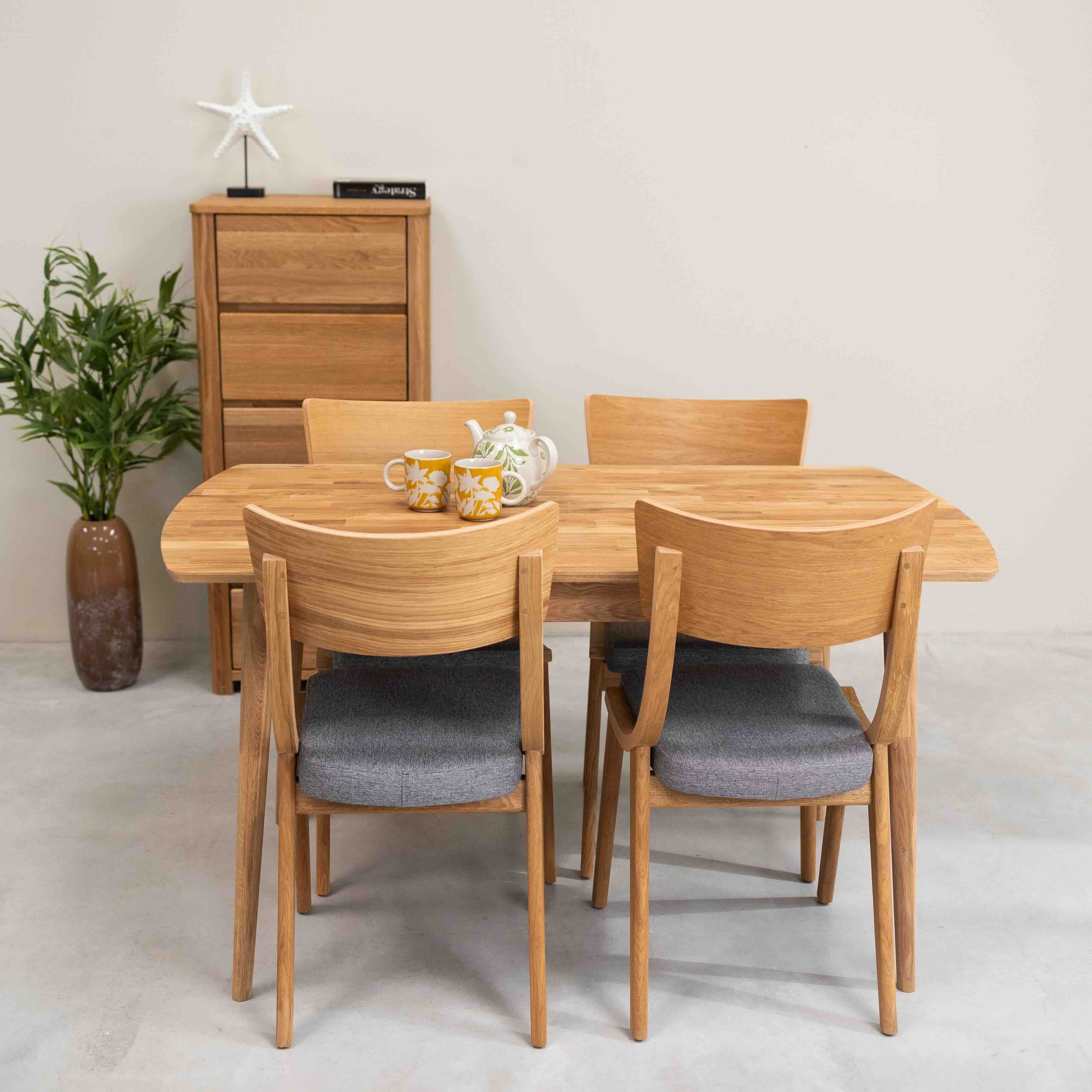 Table à manger fixe rectangulaire en bois massif de chêne Escandi 1