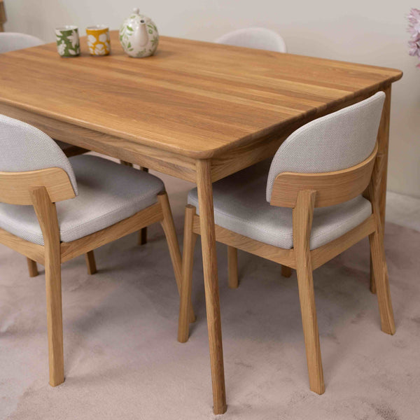 Table à manger extensible rectangulaire en bois massif de chêne