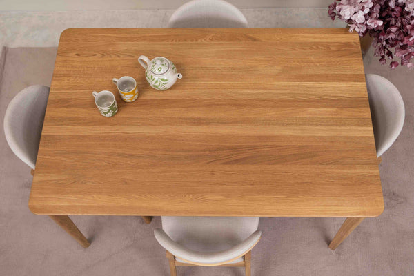 Table à manger extensible rectangulaire en bois massif de chêne