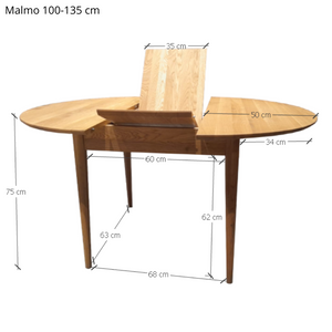 Table à manger ronde extensible en bois massif de chêne Malmo - VESKOR
