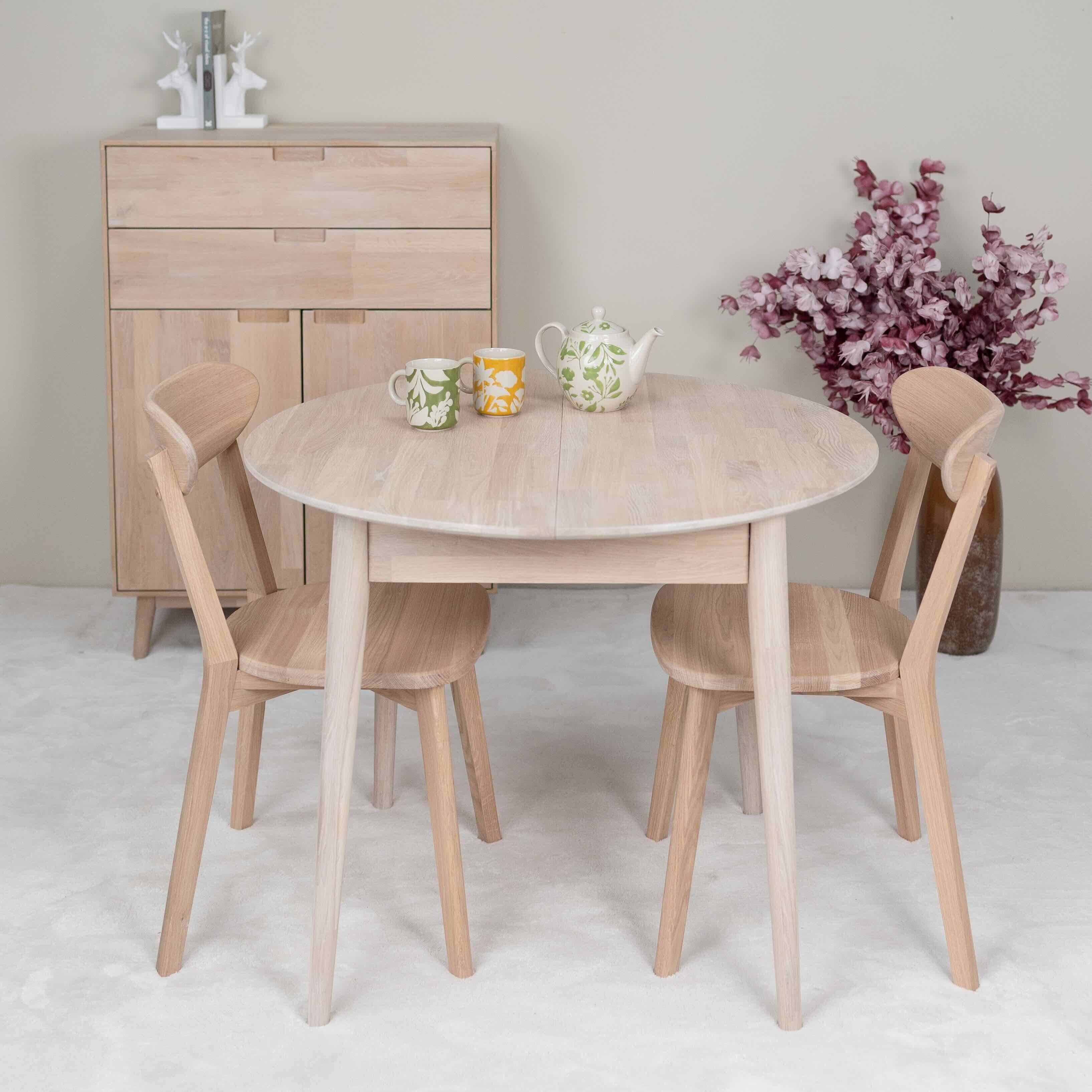 Table à manger extensible ronde en bois massif de chêne