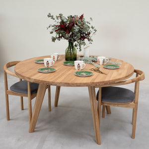 Table à manger ronde extensible en bois massif de chêne Léa – 120-170 x 120 x 76 cm / 140-190 x 140 x 76 cm - VESKOR