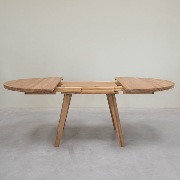 Table à manger ronde extensible en bois massif de chêne Léa – 120-170 x 120 x 76 cm / 140-190 x 140 x 76 cm - VESKOR