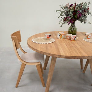 Table à manger ronde extensible en bois massif de chêne Léa – 120-170 x 120 x 76 cm / 140-190 x 140 x 76 cm - VESKOR