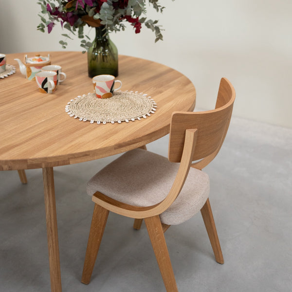 Table à manger ronde extensible en bois massif de chêne Léa – 120-170 x 120 x 76 cm / 140-190 x 140 x 76 cm - VESKOR