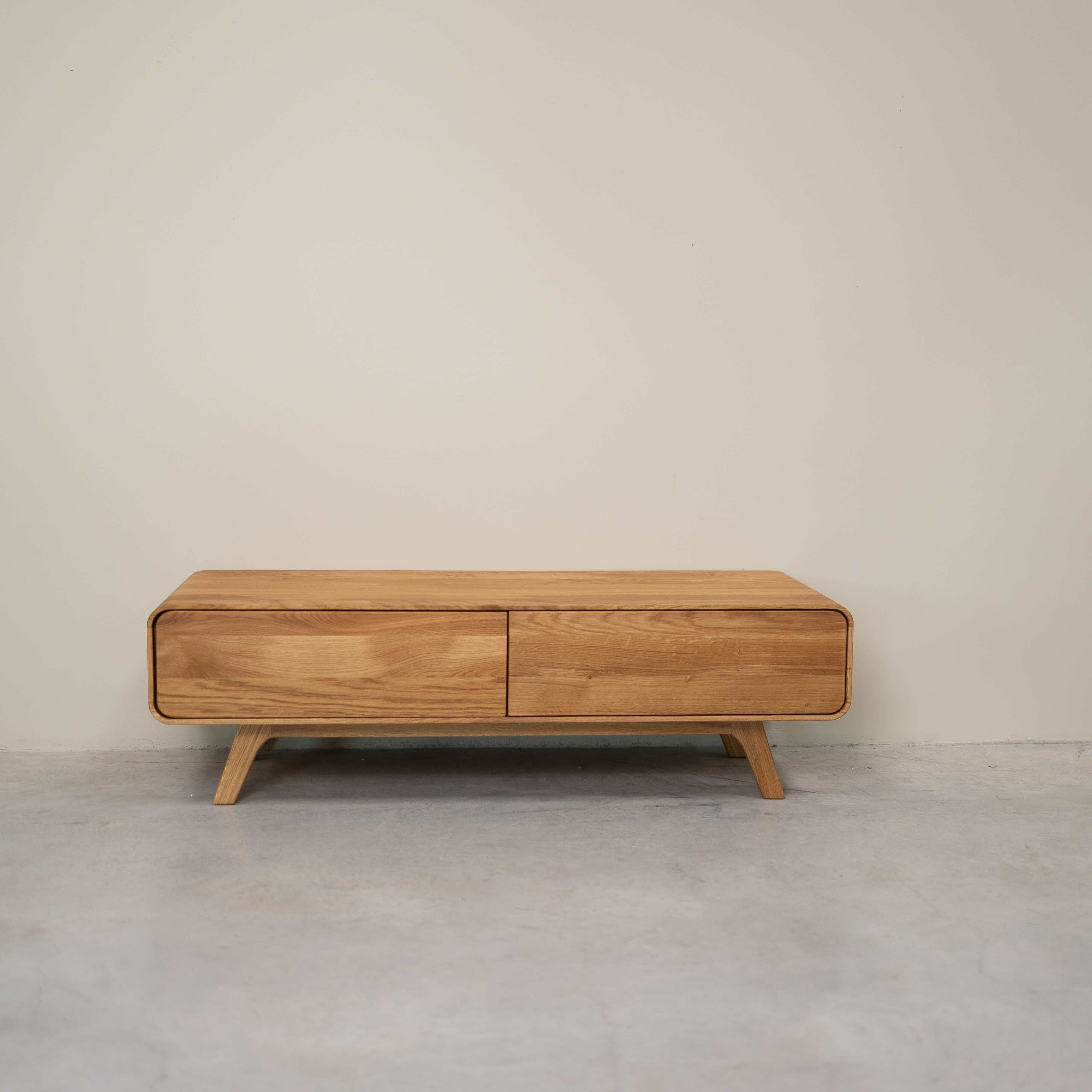 Buffet bas meuble de rangement en bois massif de chêne Genève