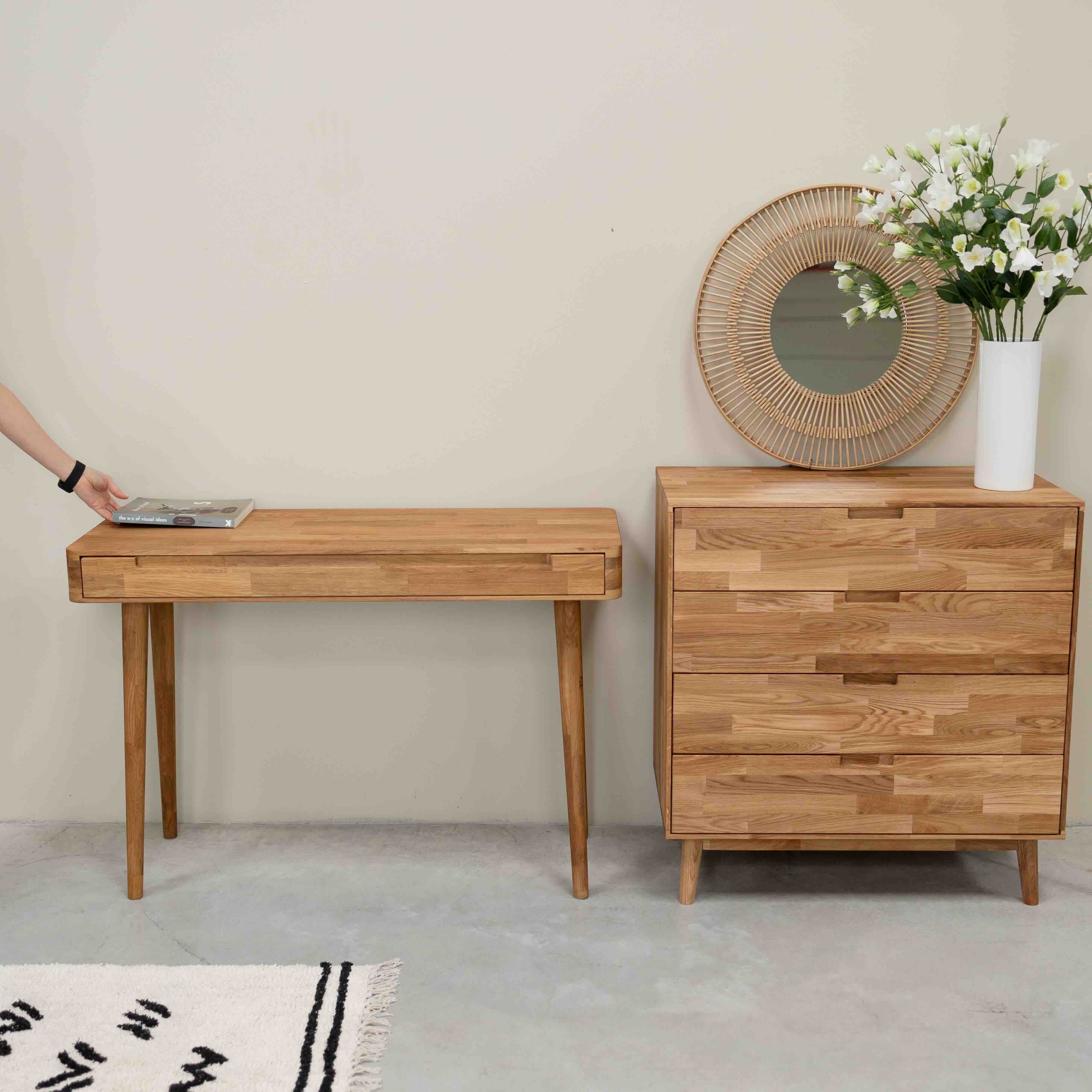 Bureau console en bois massif de chêne style scandinave Roble.Store